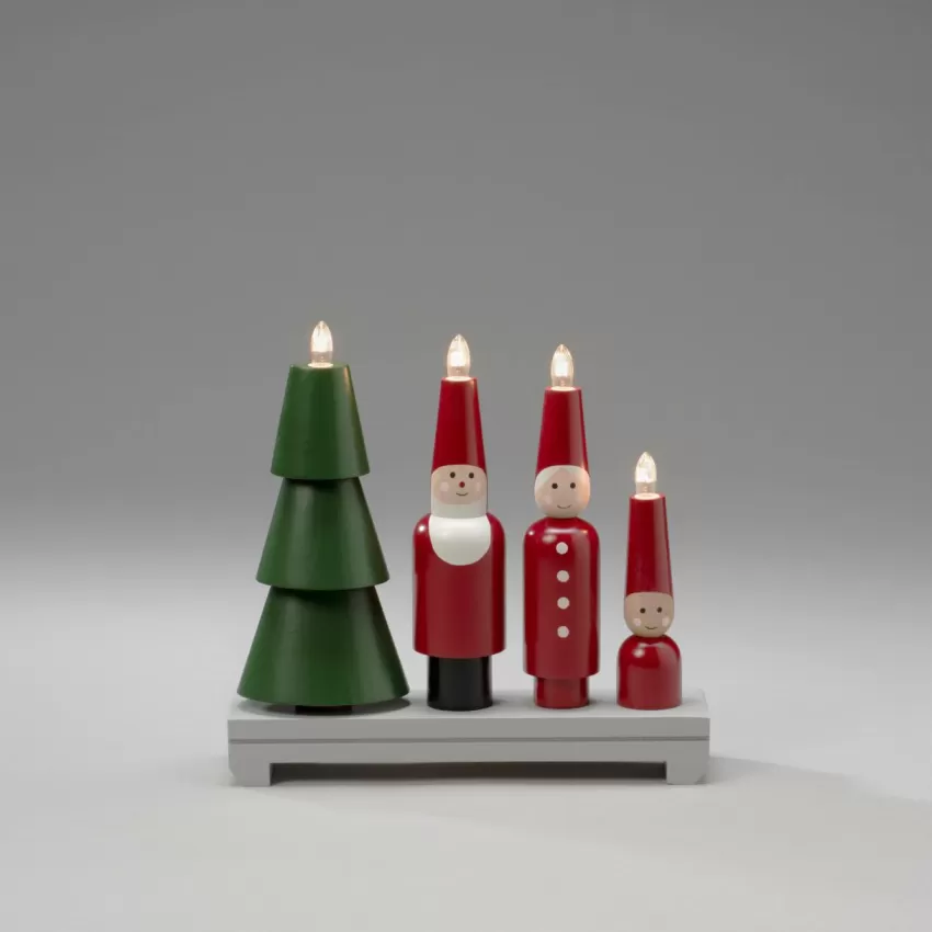Julbelysning*Jotex Elljusstake 4 Ljus "Tomte" 28cm Röd/grön