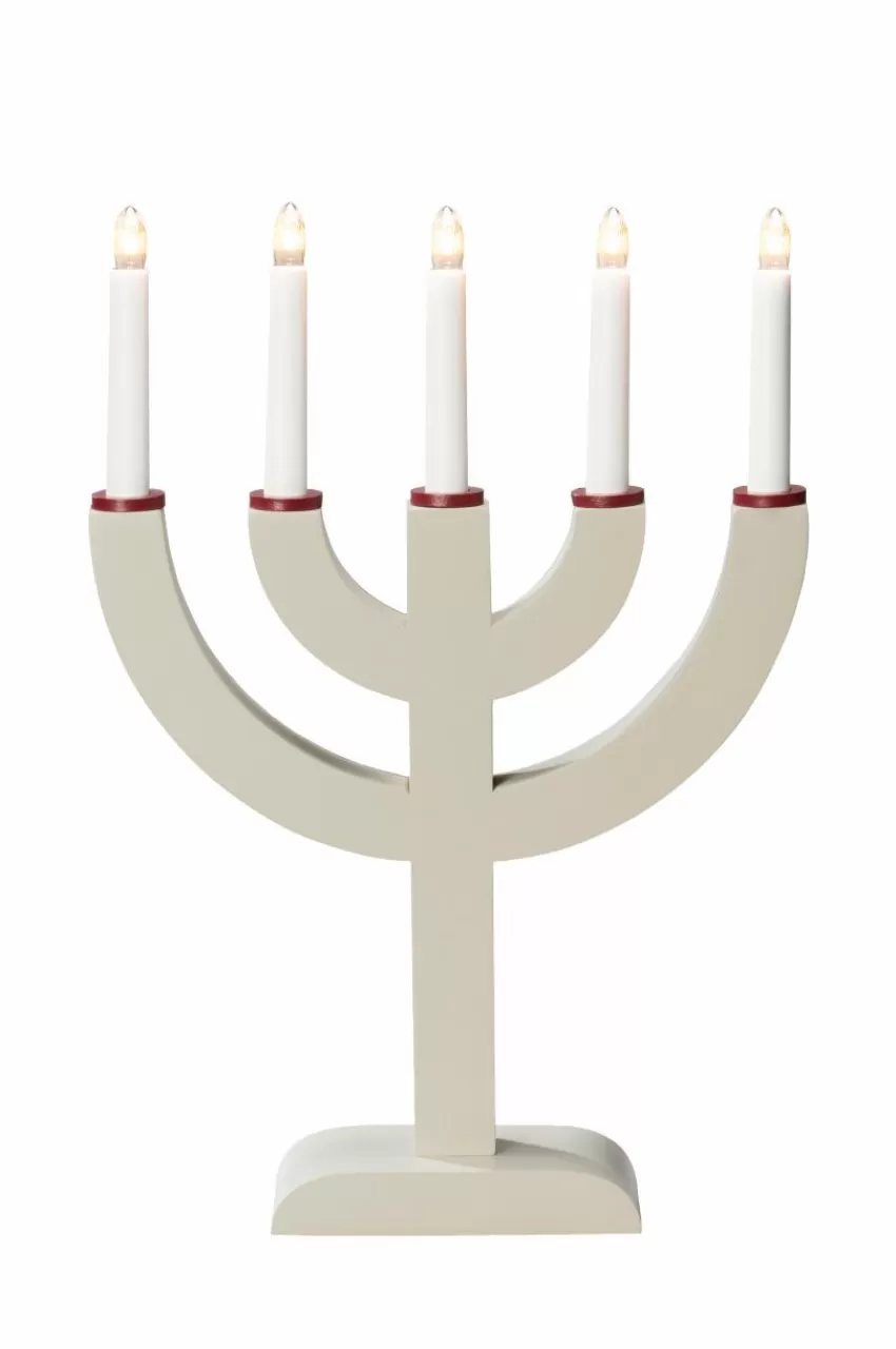 Julbelysning*Jotex Elljusstake 5 Ljus Trä 41,7cm Beige/mörkröd